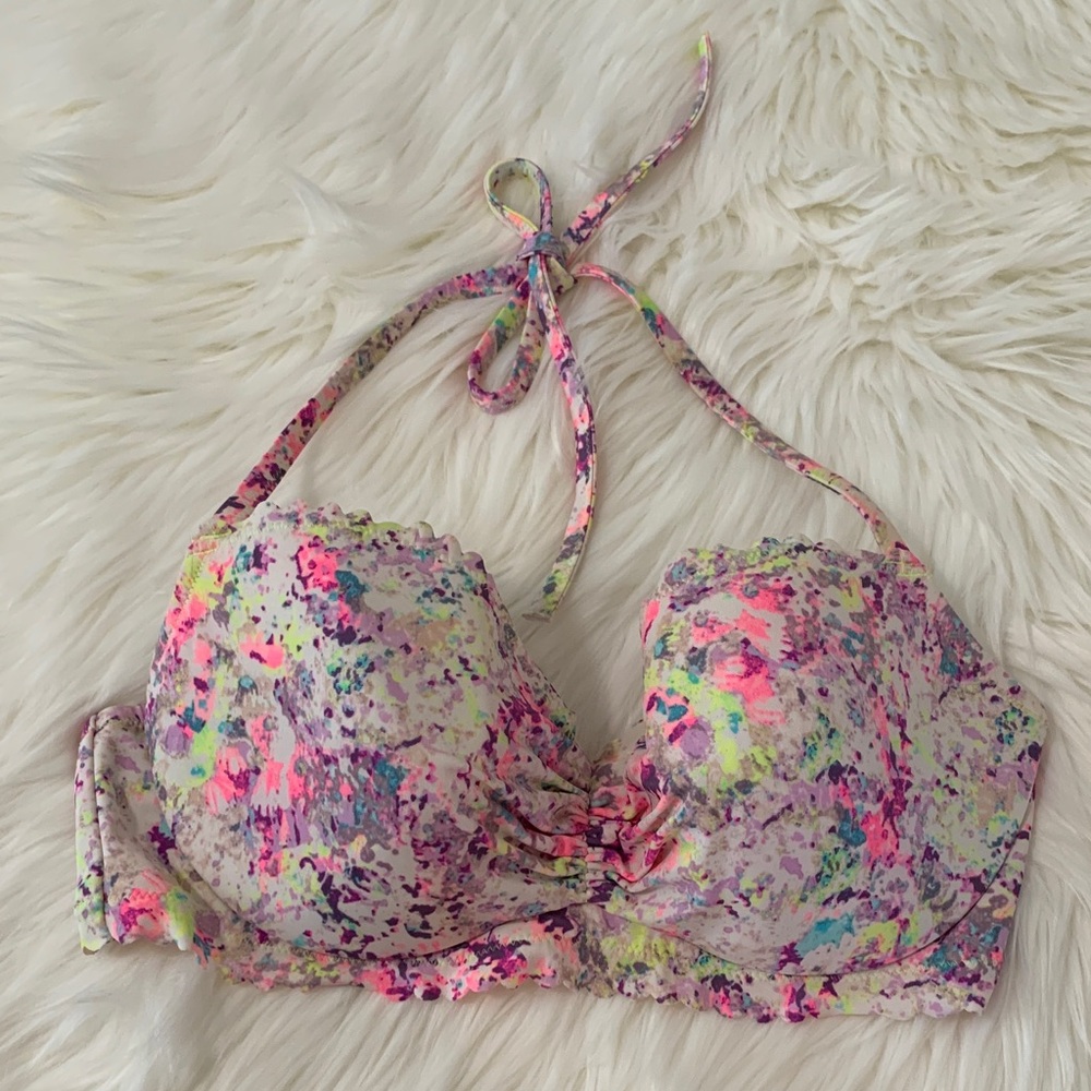 Victoria’s Secret Getaway Halter White Multicolour Paint Splatter Bikini Top 36D